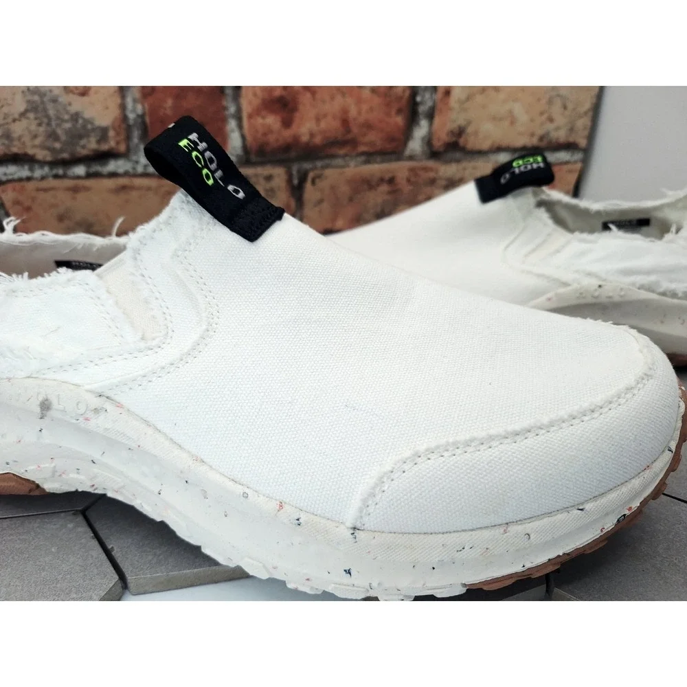 HOLO Footwear Eco Mens 14 White Canvas Slip On Summer Linen Style Casual Loafers